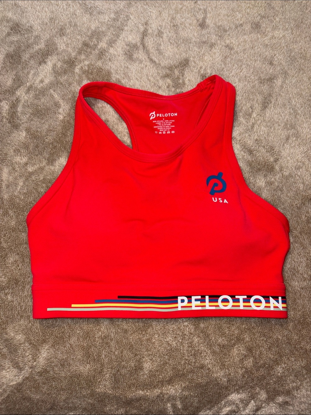 Peloton Red USA Striped Hem Sports Bra